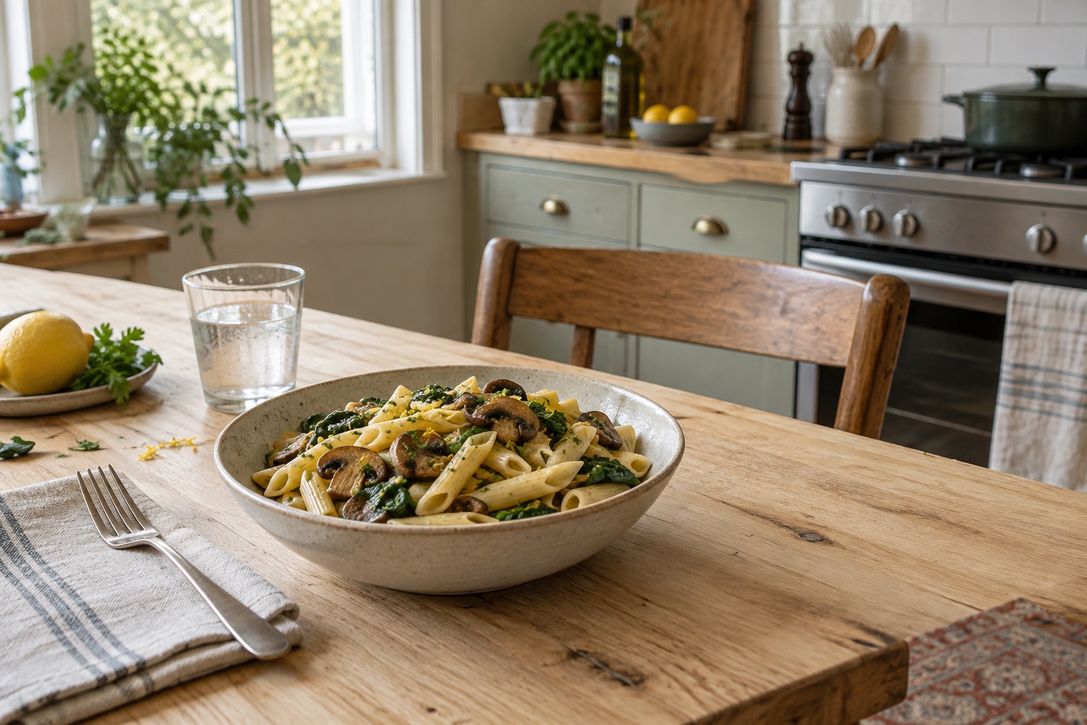 Garlic Mushroom, Spinach & Lemon Penne