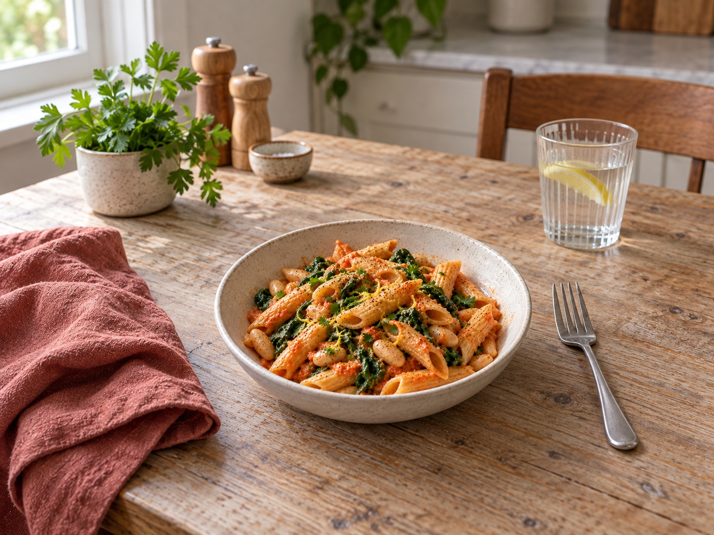 Roasted Red Pepper Protein Pasta with White Beans